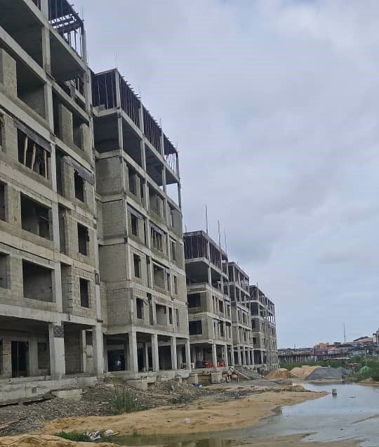 Toll Heights blocks in a row beside the waterfront